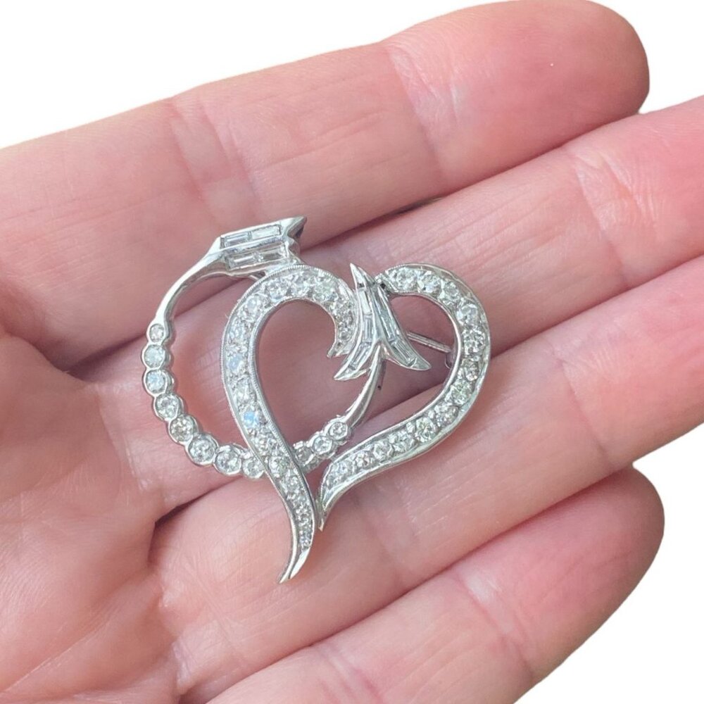 SOLD Platinum Diamond Heart and Arrow Pin Pendant